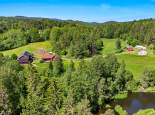 Skoli Gård - Gårdsbruk m/ 301 daa tomt, tilrettelagt for hestehold med 10 bokser - Strandlinje mot Svartåa og Hagneselva