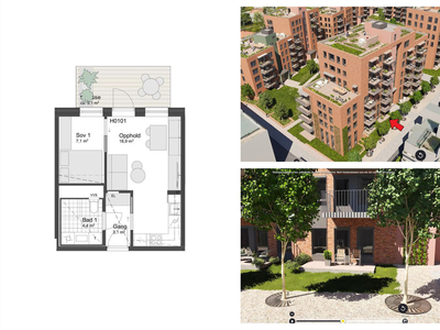 FASTPRIS | Ny 2-roms selveier med sørøstvendt markterrasse på 9 m². Lav dok.avg. Overtakelse 10. juni 2024