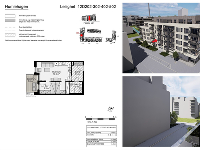 Moderne og arealeffektiv 2-roms i 3. etasje. Sørvestvendt balkong på 6 m². Lave omkostninger. Ferdig 23/5-24