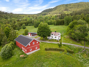 Landbrukseiendom med våningshus, låve og nyere garasje. Fulldyrka jordareal på 36,5 daa og produktiv skog på 263 daa.