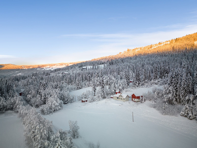 Innholdsrikt småbruk på 7,3 mål | Bolig - Låve/Fjøsbygg - Stabbur - Garasje - Eldhus | Naturskjønt område