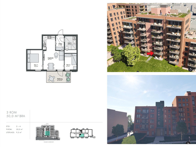 FASTPRIS | Ny 3-roms selveierleilighet med nordvestvendt balkong på 9,5 m². Heis. Lav dok.avg. Overtakelse: 17/6-2024