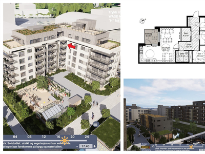 Gjennomgående 4-roms i 5. etg. Sørvestvendt balkong m/gode solforhold. Garasjeplass. Lav dok.avg. Overtakelse 6/2-2024