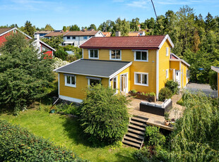 Sjarmerende enebolig med idyllisk og solrik hage. Moderniseringsbehov. Svært barnevennlig. Sentralt, kort vei til alt!