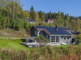 Spennende og innholdsrik enebolig i landlige og idylliske omgivelser. Flott utsikt og fine solforhold. Garasje.