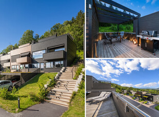 Moderne funkis-bolig - Stor takterrasse m/fjordutsikt og gode solforhold! 3 soverom og 2 bad - Barnevennlig - Carport!