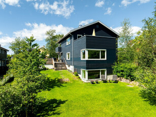 Moderne enebolig med påkostet standard. Balansert ventilasjon og solcelleanlegg. 2 garasjer. Solrik tomt ved Månejordet.