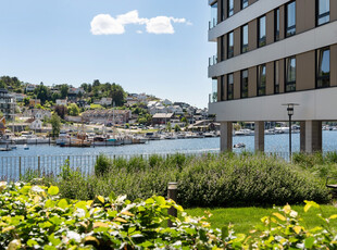 Lekker leilighet med alt på en flate i 1.etasje. 2 soverom og 2 bad. Felles takterrasse. Heis og garasje!