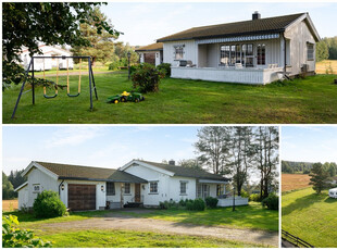 Stor og solrik eiendom med landlig beliggenhet like ved barneskolen. Enebolig med 3 soverom, solrik terrasse og garasje.