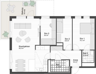 Salg av kontrakt: Skårerbyen/Gårdskvartalet Hus 4, leil. 130 * 4-roms i 2. etasje * Garasjeplass