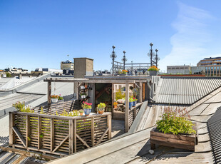 Særegen og lekker toppleilighet | Privat solrik takterrasse på 11,5 kvm | Flere ildsteder | Luftig takhøyde | Hems