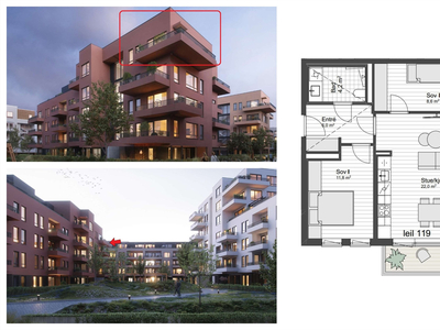 FASTPRIS: 3-roms hjørne/-toppleilighet med stor balkong på 19,5 m². Lav dokumentavgift. Ferdigstilles den 17. april 2024