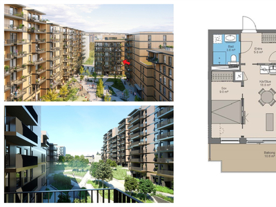 Ny 2-roms selveier i 4. etasje. Høy standard. Nordvestvendt balkong på 10,6 m². Lav dok.avgift. Est. ferdig april 2024