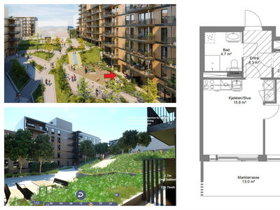 Salg av kontrakt | Ny 2-roms med høy standard og sørvestvendt markterrasse på 13 m². Lav dok. avg. Overtakelse 13/12-23