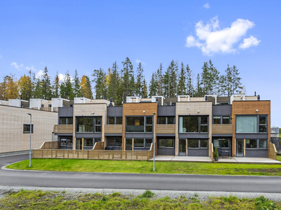 Svært pent og nyere rekkehus m/garasjeplass og stor terrasseplatting, samt hyggelig inngangsparti - meget barnevennlig!