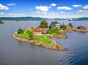 Herlig strandeiendom på sørspissen av Vassholmen. 2 eneboliger og anneks. 5 båtplasser + parkering. 200 m. strandlinje.