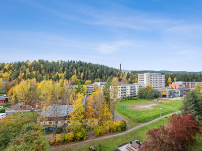 Arealeffektiv 1-roms leilighet høyt og fritt i 9.etasje - Flott utsikt - Trappefri adkomst - Vvann og fyring ink!