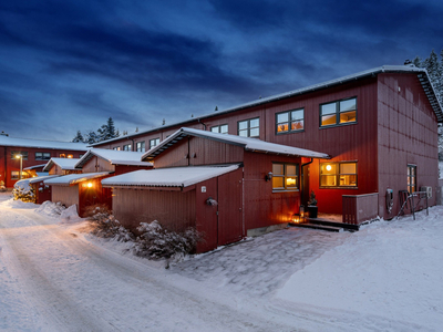 Pent & innholdsrikt endrerekkehus på 2 plan. Solrik og skjermet terrasse og hage. 3 sov. Garasje. Vedfyring & varmepumpe