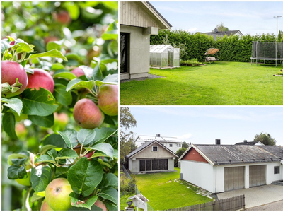 Fint beliggende enebolig med dobbelgarasje, samt frittstående garasje på 43m². Sydvendt terrasse og hage med drivhus.