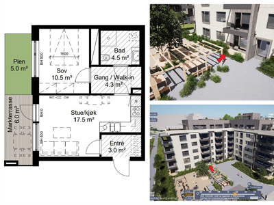 Helt ny 2-roms med sørvestvendt markterrasse på 6 m² med gode solforhold. Lav dok.avg. Overtakelse 6/2-2024.