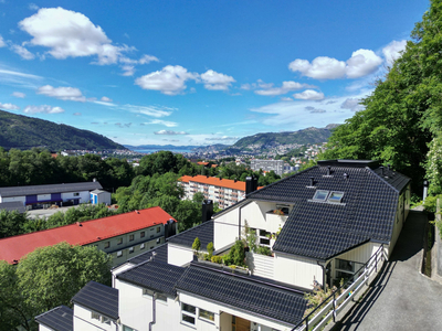 4-roms toppleilighet over to etasjer - Solrike uteplasser og nydelig utsikt - Parkering i carport - Attraktivt område